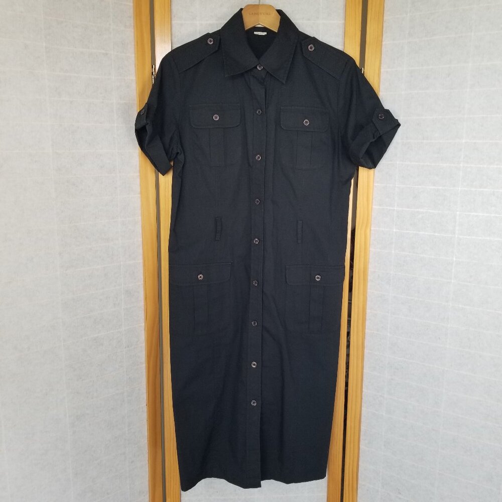 Vintage Van Heusen Women's Safari Dress Size 8 Black Short Sleeve Button Front